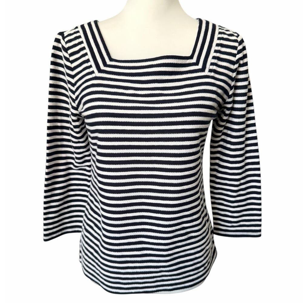 Talbots Women's 3/4 Sleeve top Blue and White XS
